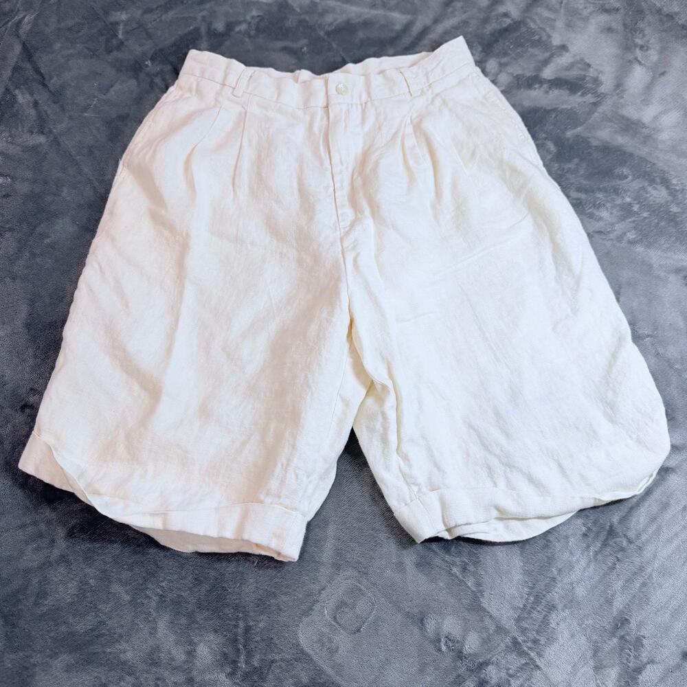 Vtg Talbots Off White High Rise Bermuda Shorts Woman Sz 14 Linen Made In USA
